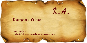 Korpos Alex névjegykártya